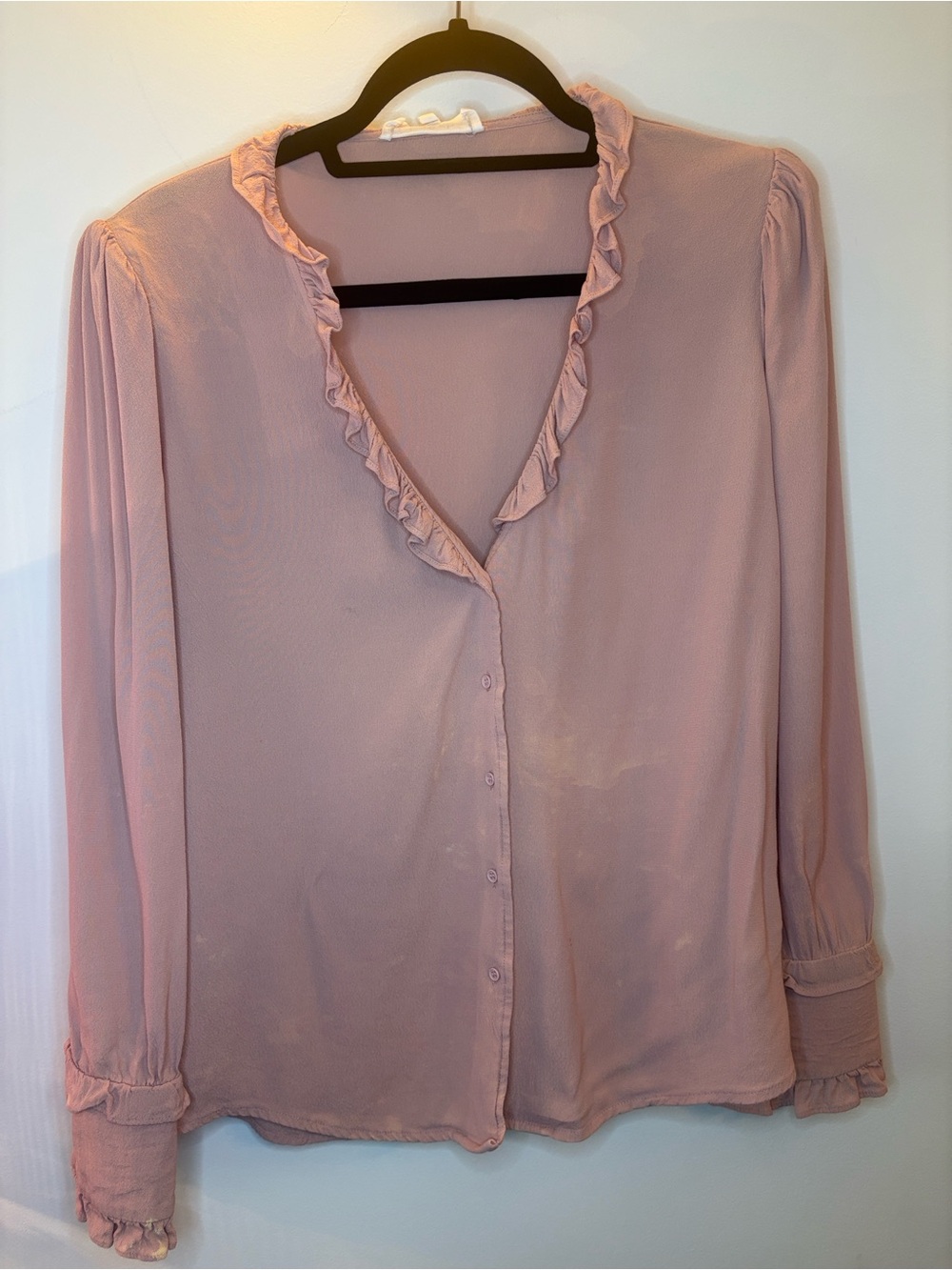 ba&sh Dusty Pink Ruffle V-Neck Blouse